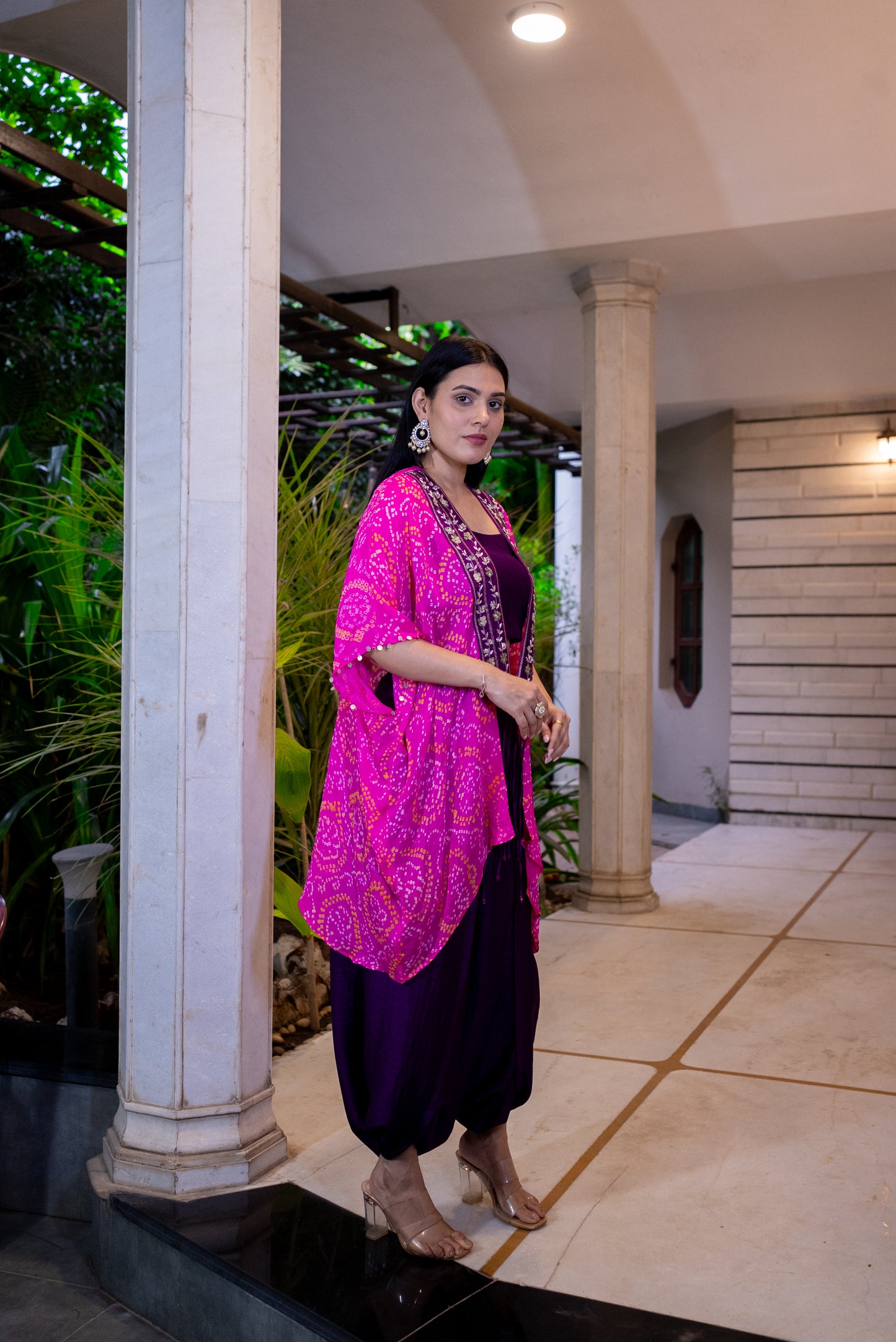 Bandhan cape and harrem pant set with inner