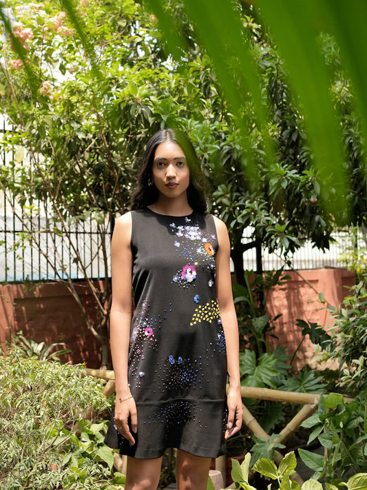 BLACK MULTI HUED DRESS