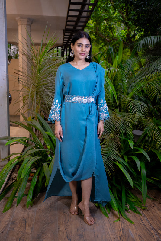 Sajni Emb  drape dress with belt