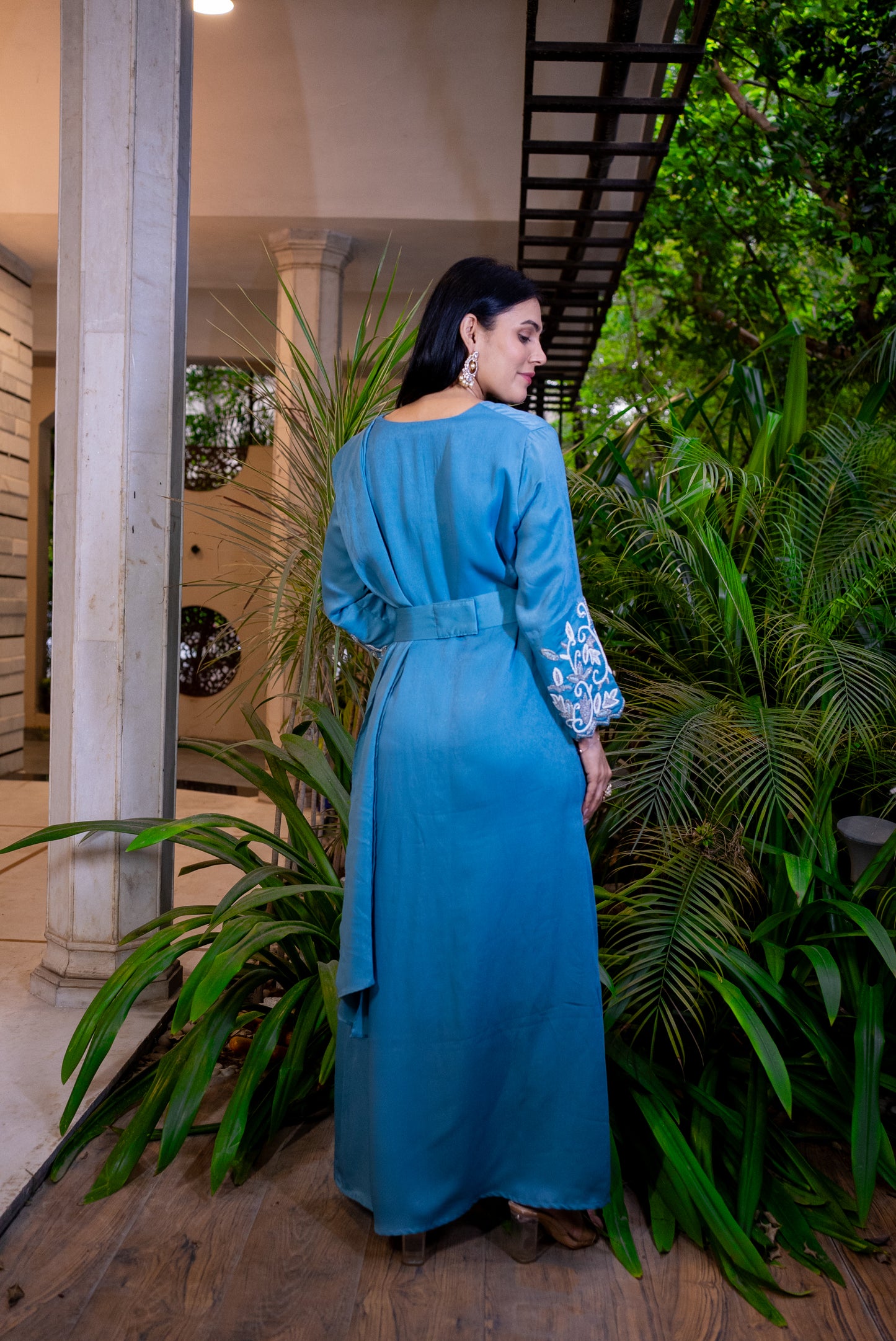 Sajni Emb  drape dress with belt