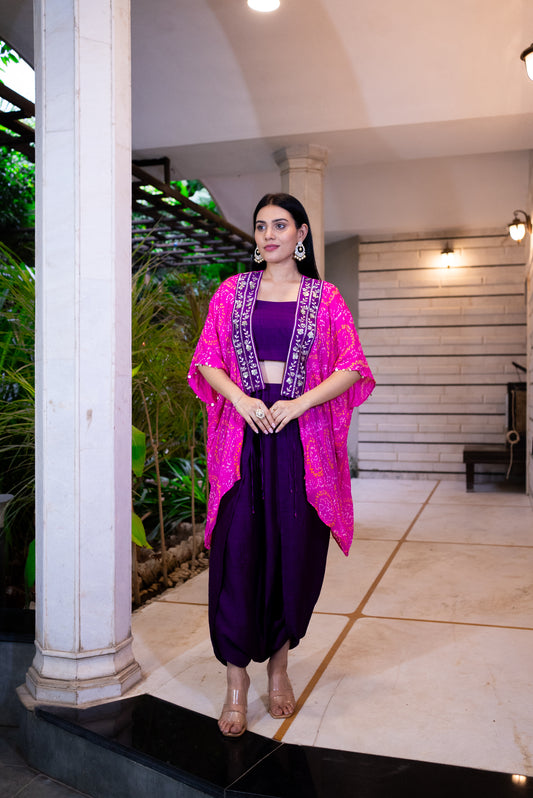 Bandhan cape and harrem pant set with inner