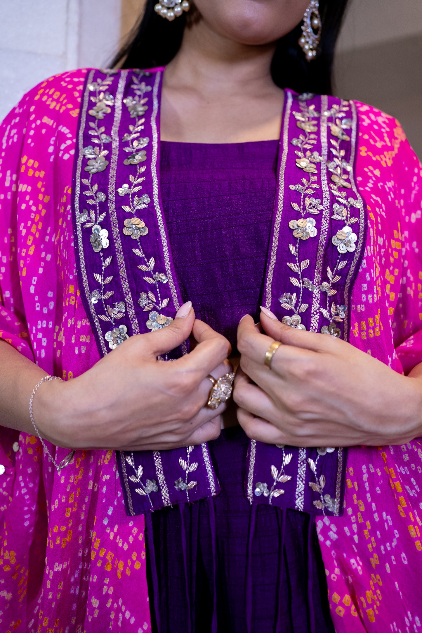 Bandhan cape and harrem pant set with inner